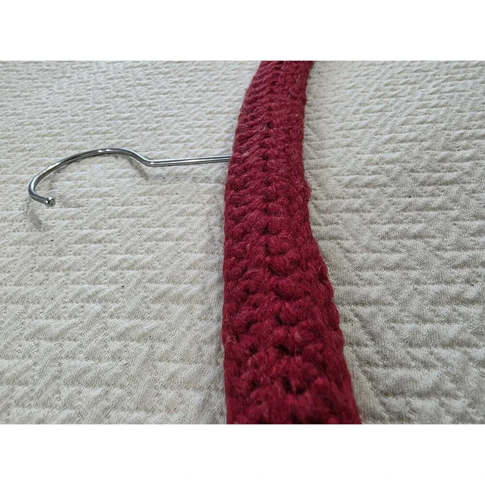 Vintage Crocheted Wood Hanger Cover Burgundy Red Knit Closet Organizer